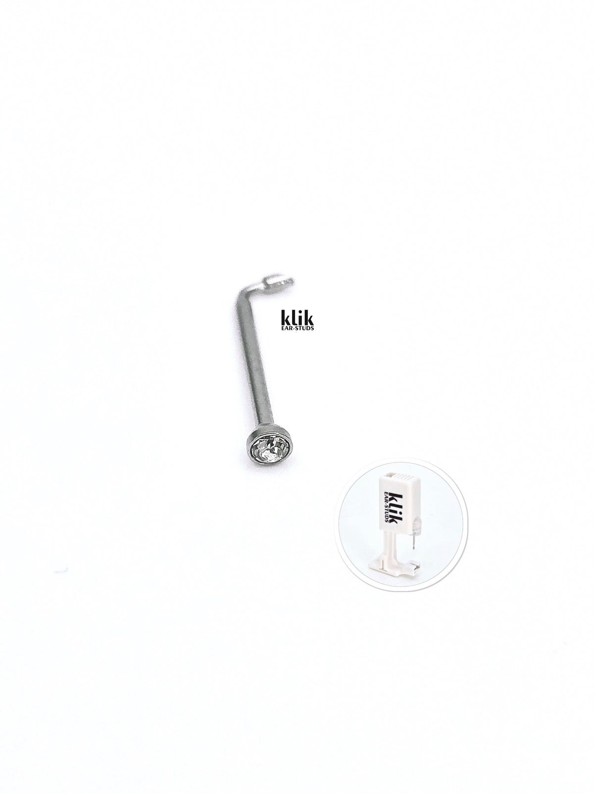 KLIK ear-studs | Deguna spārna/nāss caurduršanas sistēma + auskars (sudraba / ar balatu kristālu) 1gb
