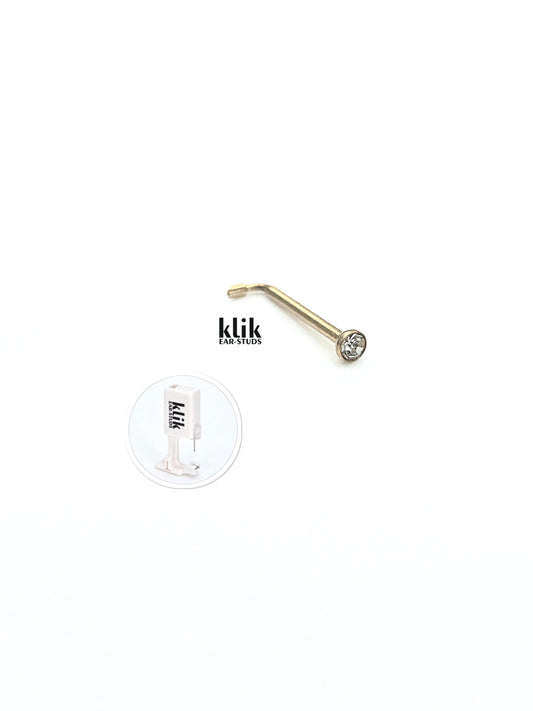 KLIK ear-studs | Deguna spārna/nāss caurduršanas sistēma + auskars (zelta / ar baltu kristālu) 1gb