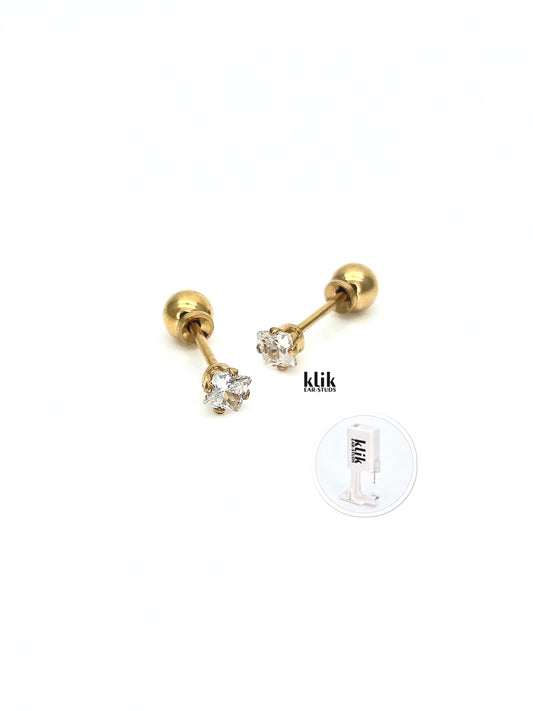 KLIK ear-studs | Ausu caurduršanas sistēma + Auskari: Kvadrāts, balts - zelta krāsā(2gb)