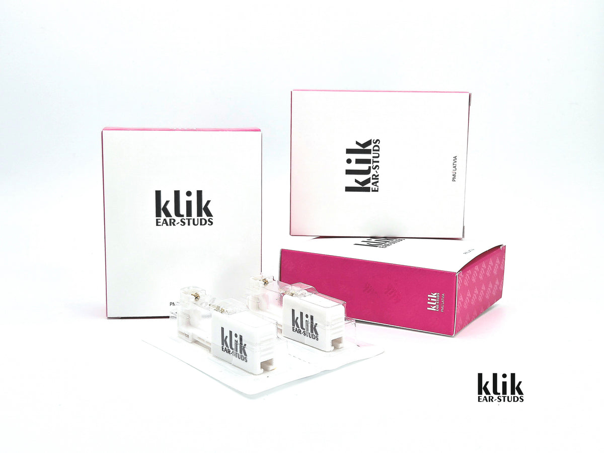 KLIK ear-studs | Ausu caurduršanas sistēma + Auskari: Kubiskais cirkonijs - Violets (2gb)