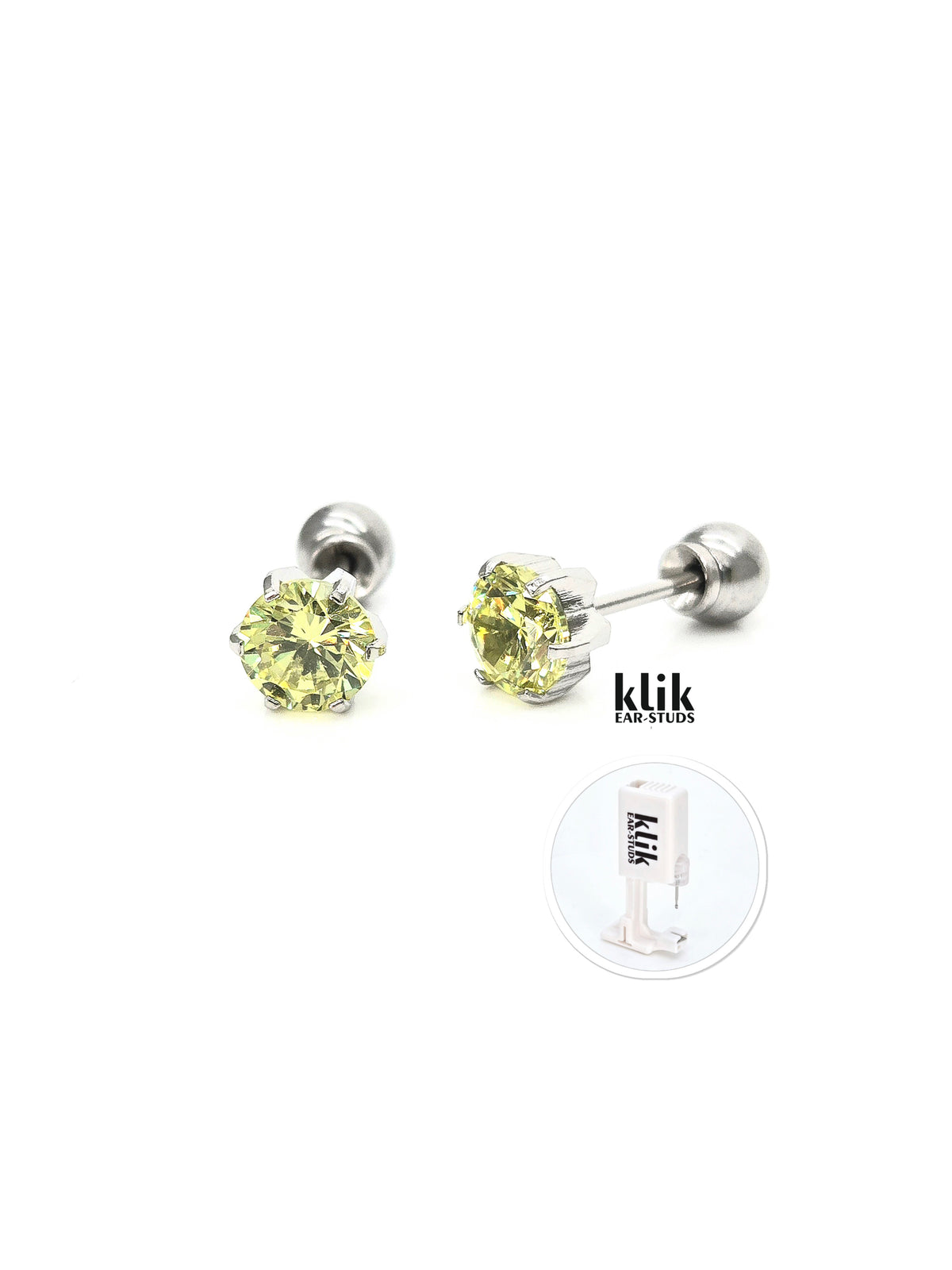 KLIK ear-studs | Ausu caurduršanas sistēma + Auskari: Kubiskais cirkonijs - Ābolu zaļš (2gb)