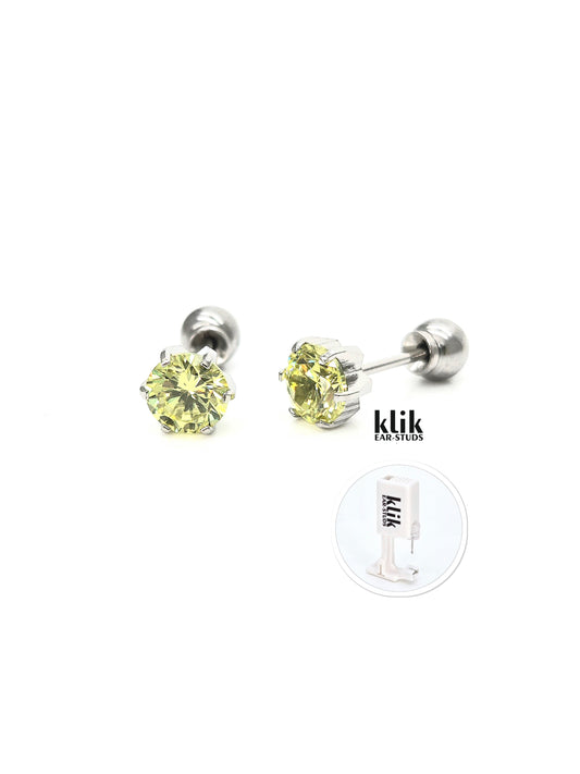 KLIK ear-studs | Ausu caurduršanas sistēma + Auskari: Kubiskais cirkonijs - Ābolu zaļš (2gb)