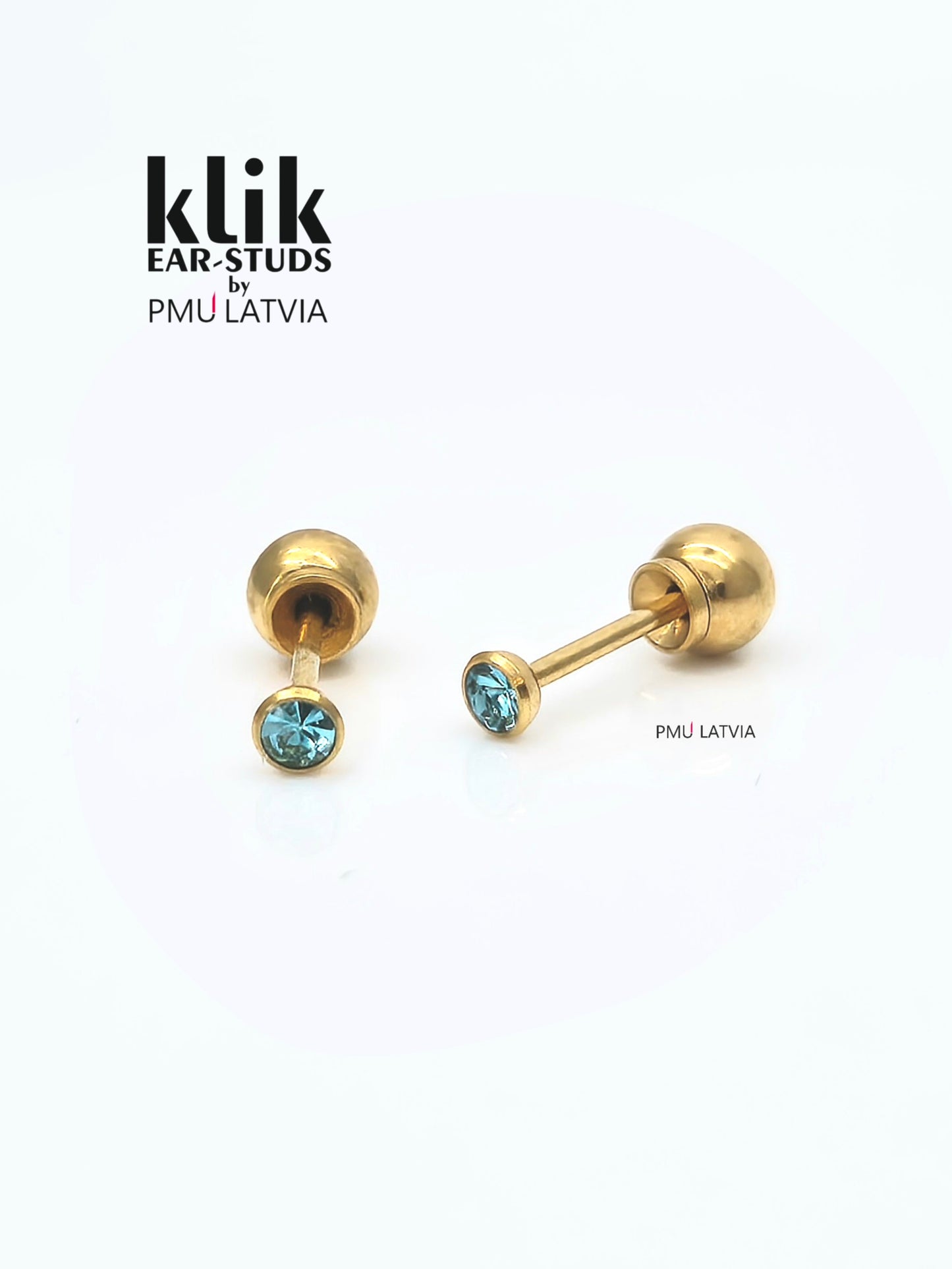 Ausu caurduršanas ierīce + Auskari: Regular Crystal - Light Blue