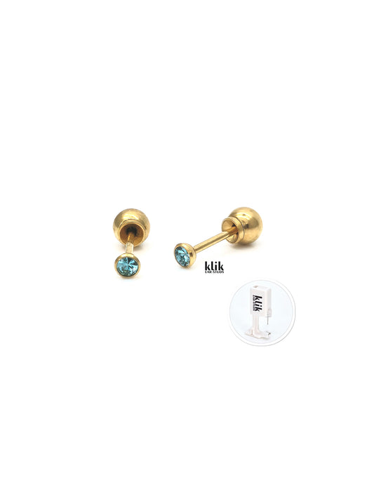 KLIK ear-studs | Ausu caurduršanas sistēma + Auskari: Regulārs kristāls- okeāna akvamarīns (2gb)