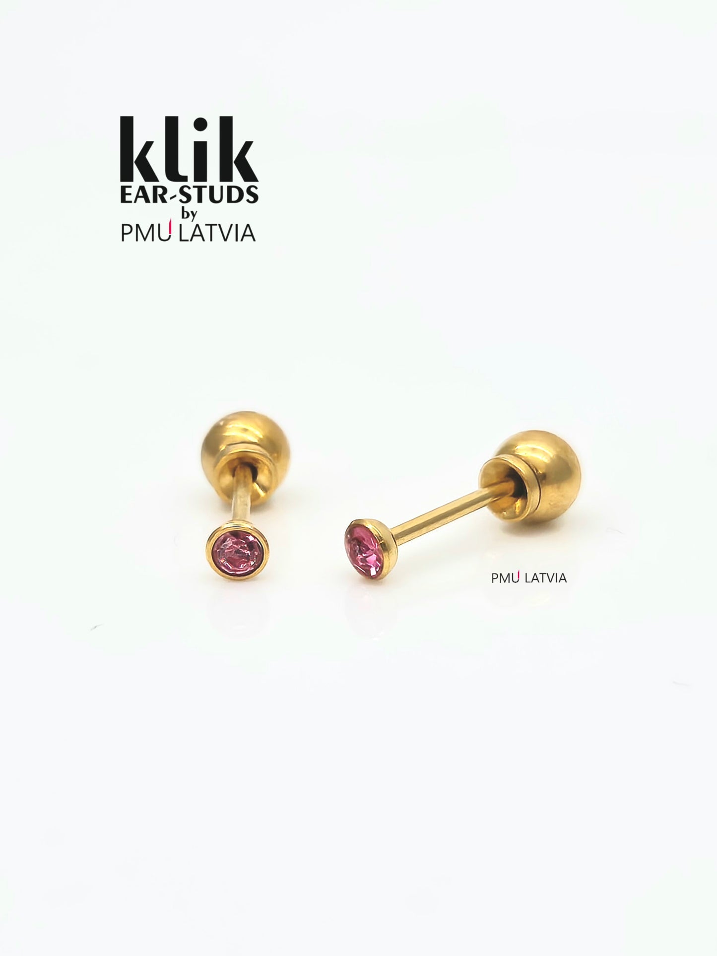 Ausu caurduršanas ierīce + Auskari: Regular Crystal - Pink