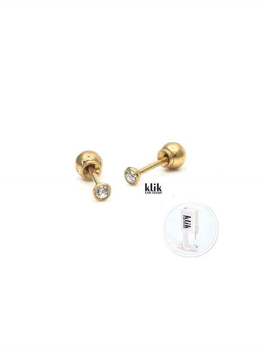 KLIK ear-studs | Ausu caurduršanas sistēma + Auskari: Regulārs kristāls- balts (2gb)