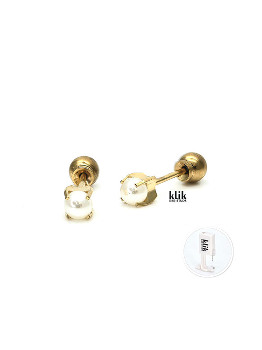 KLIK ear-studs | Ausu caurduršanas sistēma + Auskari: Pērle- balta (2gb)
