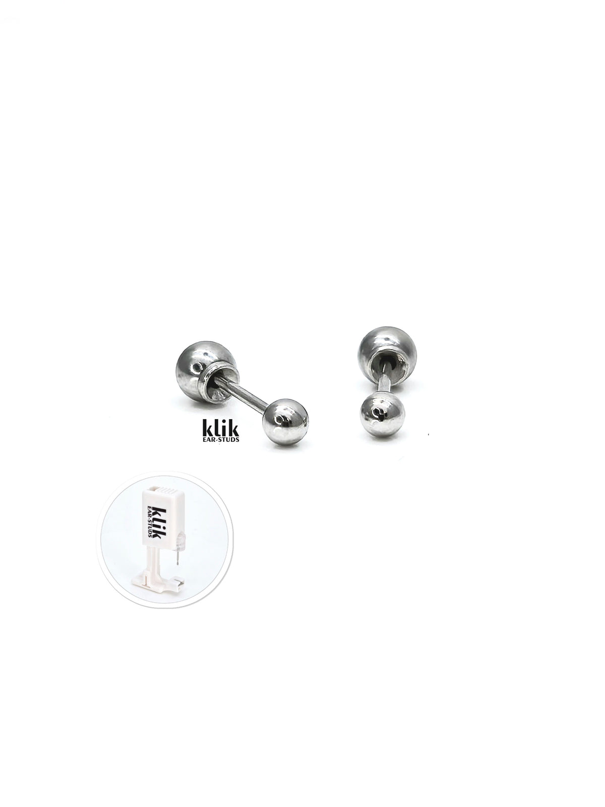 KLIK ear-studs | Ausu caurduršanas sistēma + Auskari: Sudraba bumbiņa (2gb)